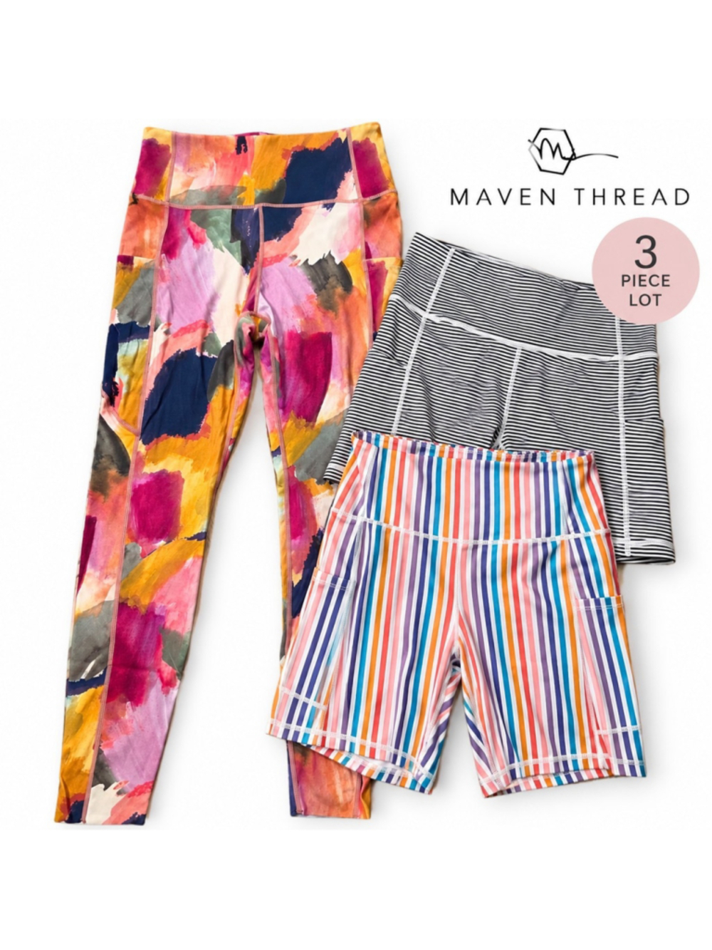 Maven Thread 3 Piece Lot Sz M Activewear Lot Leggings & 2 Biker Shorts Pockets